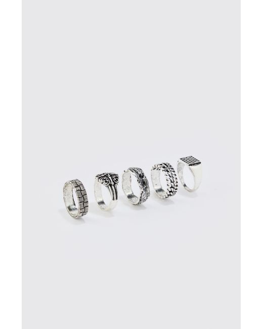 BoohooMAN Gray 5 Pack Chunky Rings for men