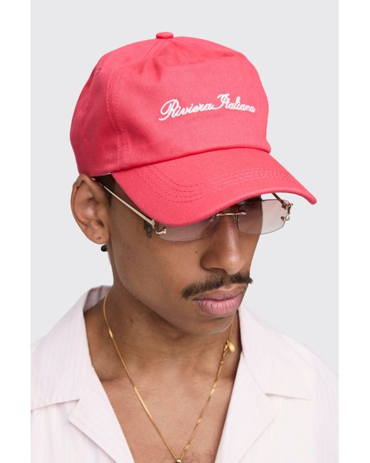 BoohooMAN Pink Slogan Embroidered Cap for men