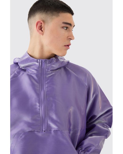 BoohooMAN Purple Oversized Liquid Metallic Half Zip Windbreaker for men