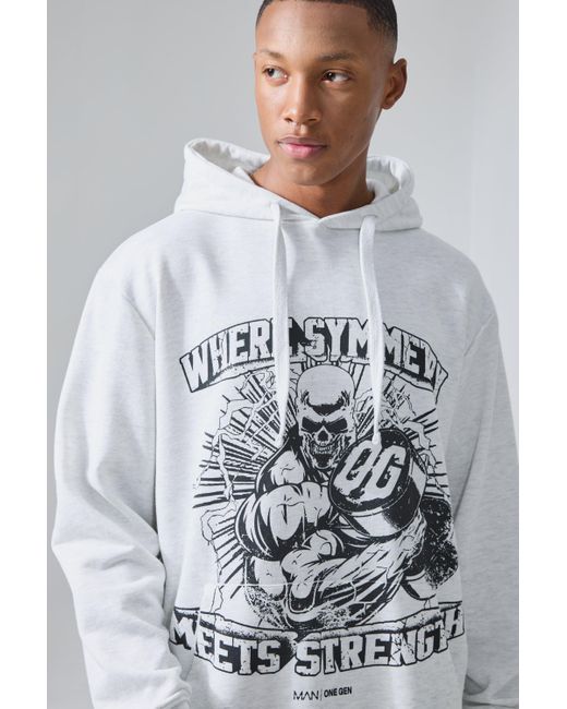 BoohooMAN Gray Active X Og Gym Oversized Graphic Hooded Tracksuit for men