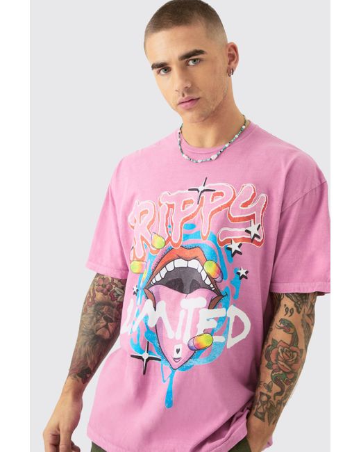 Boohoo Pink Oversized Trippy Lip Graphic T-shirt