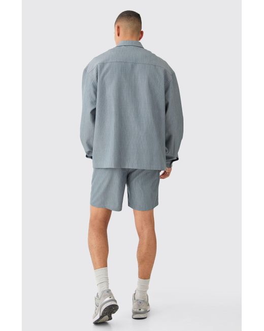 BoohooMAN Blue Pinstripe Elasticated Waist Shorts for men