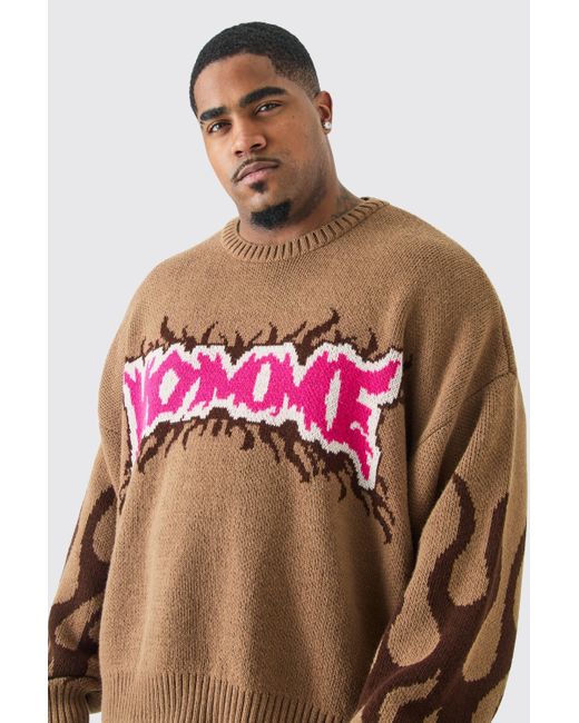 BoohooMAN Red Plus Oversized Knitted Homme Drop Shoulder Jumper In Taupe for men