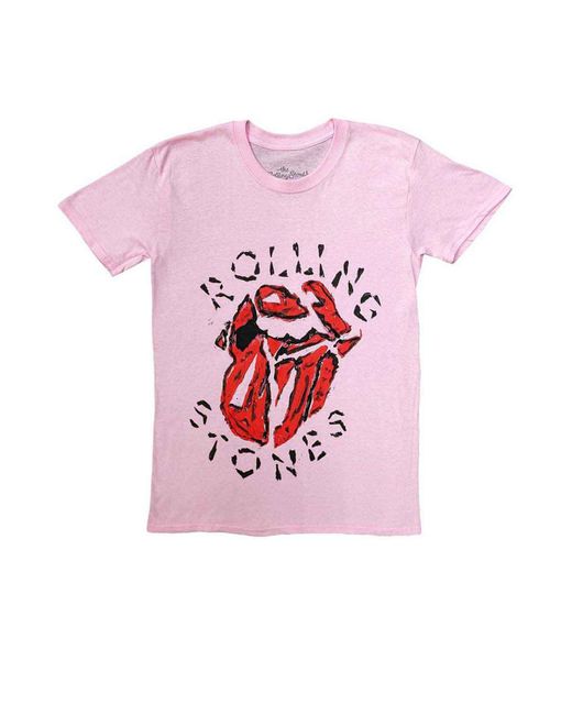 BoohooMAN Pink The Rolling Stones Hackney Diamonds Painted Tongue T Shirt for men
