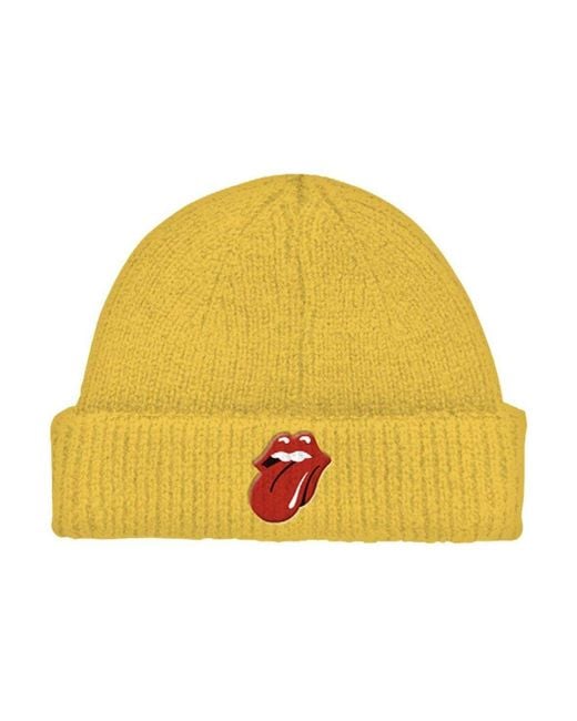 BoohooMAN Yellow The Rolling Stones 72 Logo Roll Up Beanie for men