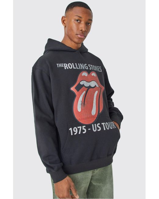 BoohooMAN Blue Oversized Rolling Stones Tour License Hoodie for men