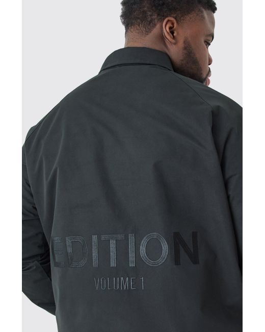BoohooMAN Gray Plus Edition Heavyweight Twill Embroidered Coach Jacket for men