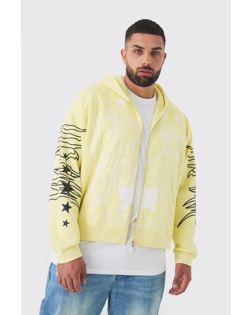 BoohooMAN Yellow Plus Oversized Official Man Print Hoodie for men