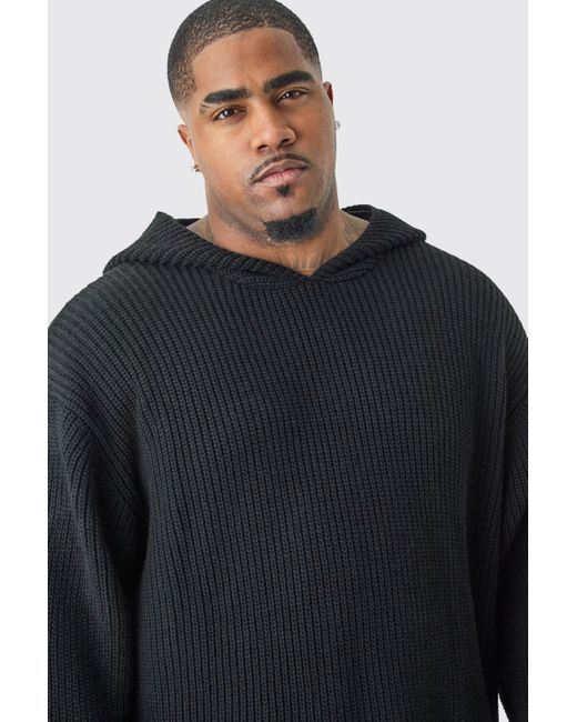 BoohooMAN Blue Plus Boxy Oversized Knitted Hoodie In Black for men
