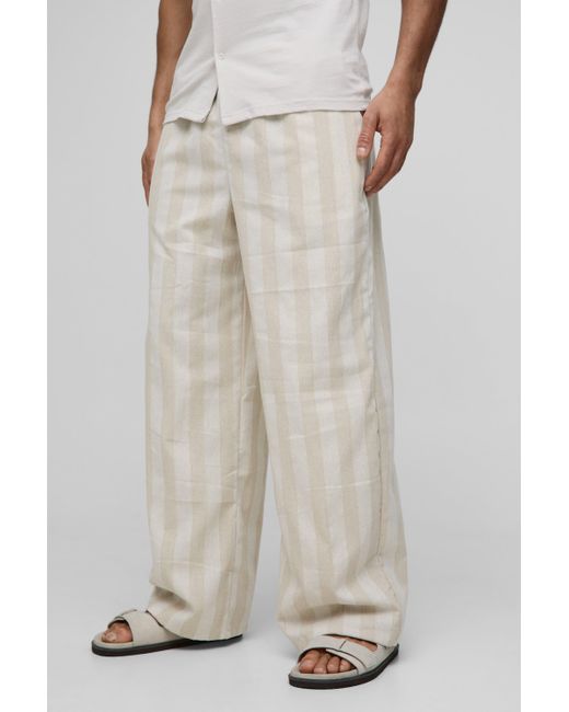 BoohooMAN Multicolor Elasticated Waist Wide Leg Stripe Linen Look Trousers for men