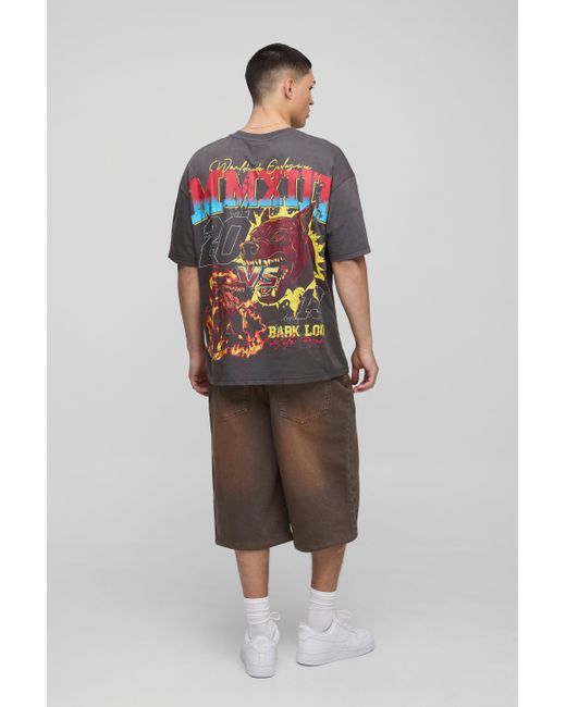 Boohoo Gray Oversized Canine Worldwide 2013 Large Scale Printed T-Shirt
