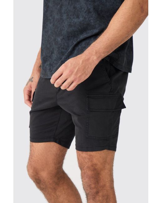 Skinny Fit Cargo Shorts In Black Boohoo