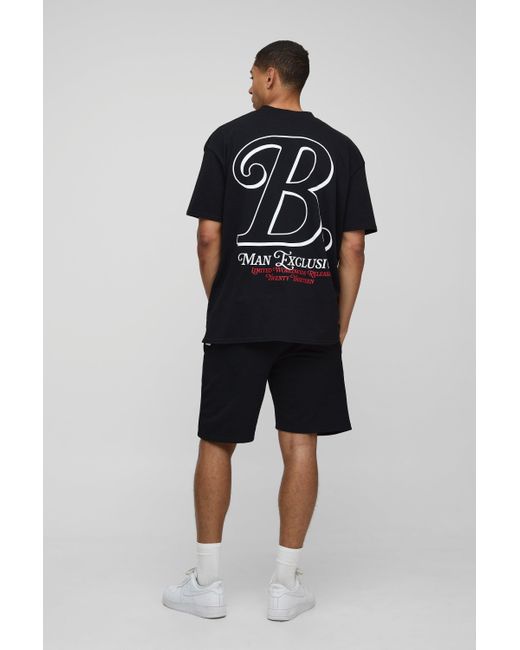 BoohooMAN Oversize B T-Shirt und Shorts in Black für Herren