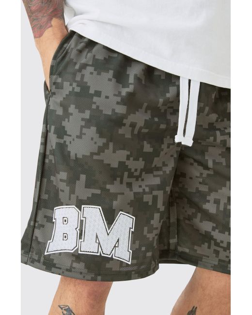 BoohooMAN Green Bm Camo Printed Mesh Basketball Shorts for men