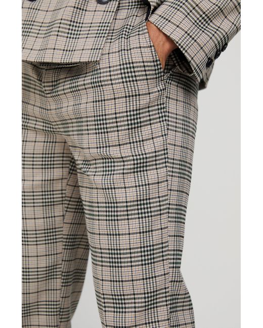 BoohooMAN Gray Check Straight Fit Suit Trousers for men