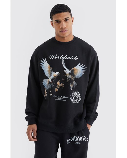 BoohooMAN Black Oversized Dove Graphic Sweatshirt for men