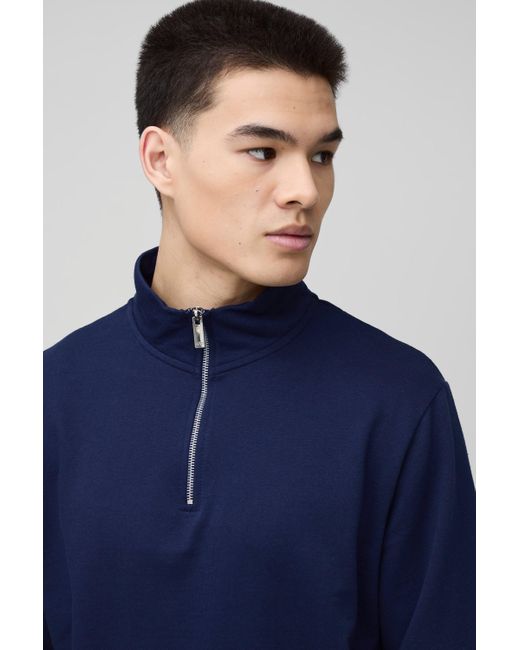 Sudadera Regular Básica Con Cremallera 1/4 Boohoo de color Blue