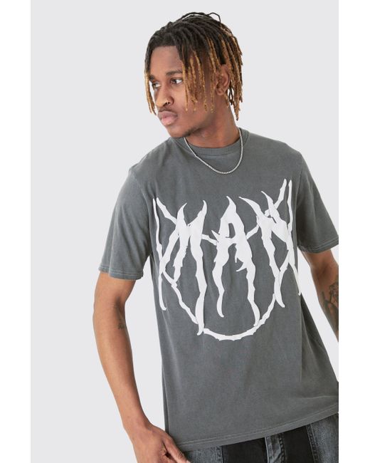 BoohooMAN Tall Core Man Chain Puff Print T-shirt In Grey in Gray für Herren