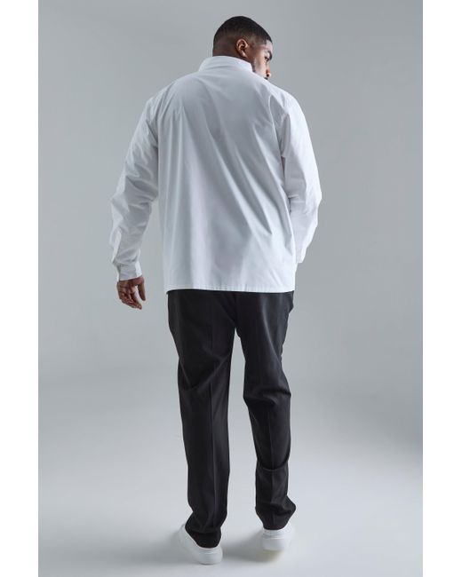 BoohooMAN Plus Longsleeve Drop Revere Poplin Panel Shirt in Gray für Herren