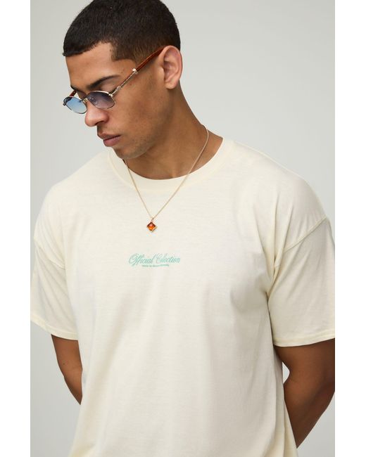 BoohooMAN Oversize T-Shirt mit floralem Ecru Official Collection Print in Natural für Herren