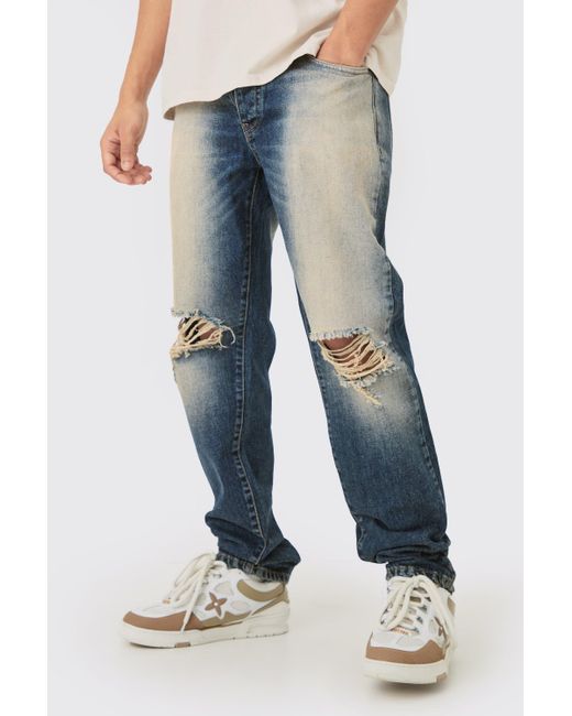 Boohoo Straight Rigid Washed Blue Ripped Knee Jeans