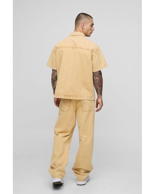 BoohooMAN Natural Relaxed Fit Tinted Panelled Jeans for men