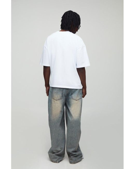 BoohooMAN Tall kastiges Oversize T-Shirt mit Print in White für Herren