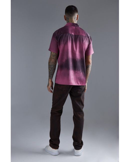 BoohooMAN Purple Short Sleeve Oversized Ombre Satin Shirt for men