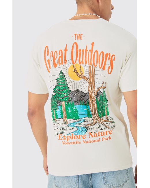 BoohooMAN Natural Oversized Wash Outdoors Landscape T-shirt for men