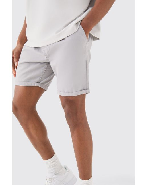 Slim Fit Elastic Waist Bermuda Shorts Boohoo de color White