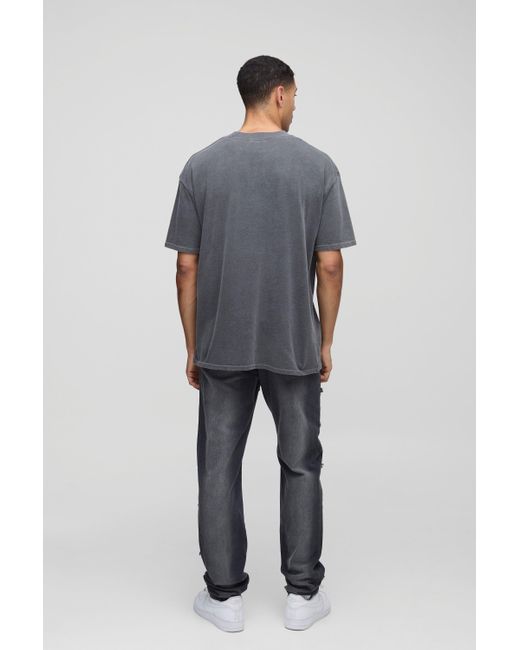 BoohooMAN Zerrissene Slim-Fit Jeans mit Naht-Detail in Blue für Herren