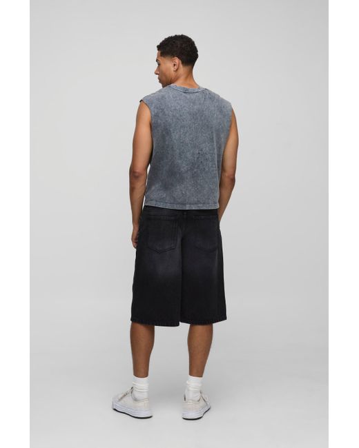 Studded Rigid Denim Longline Jorts Boohoo de color Black