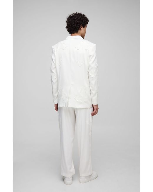 BoohooMAN White Relaxed Fit Cross Applique Suit Trouser
