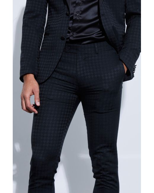 BoohooMAN Skinny Tonal Houndstooth Trouser in Black für Herren