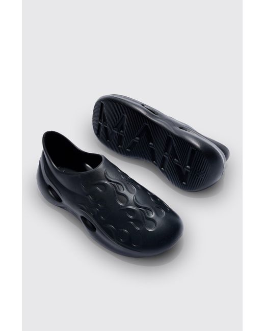 BoohooMAN Black Perforated Flame Moulded Mule for men