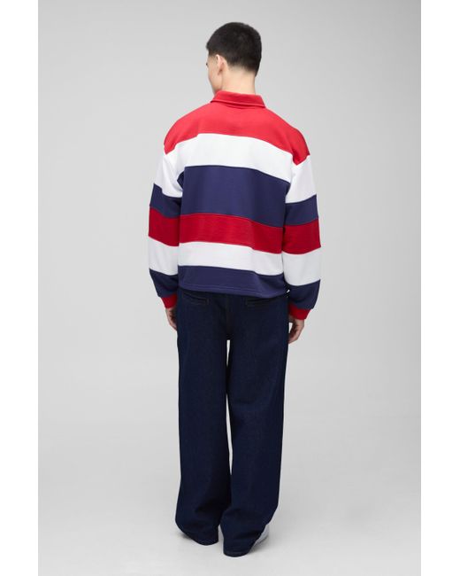 BoohooMAN Oversized Boxy Stripe Embroidered Rugby Polo for men