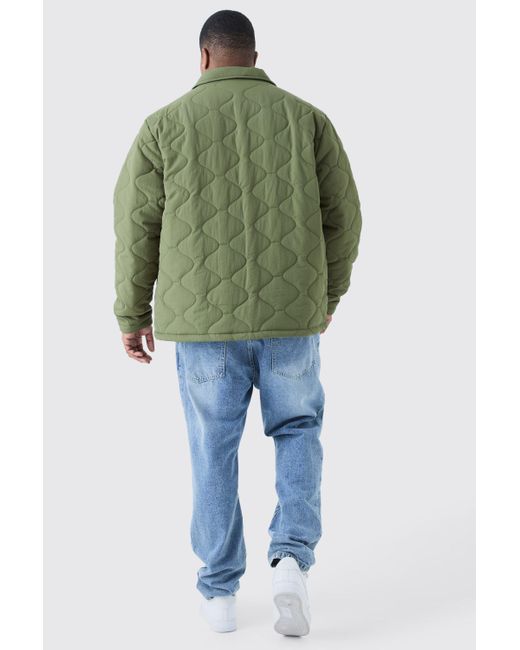 BoohooMAN Green Plus Onion Quilted Collar Jacket for men