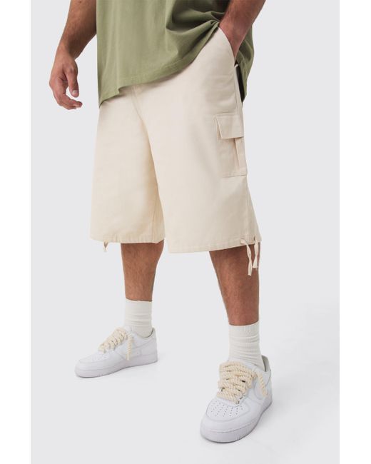 BoohooMAN Natural Plus Fixed Waistband Twill Cargo Jort for men