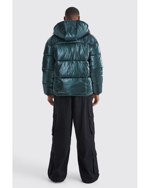 BoohooMAN Green Metallic Square Quilted Puffer for men
