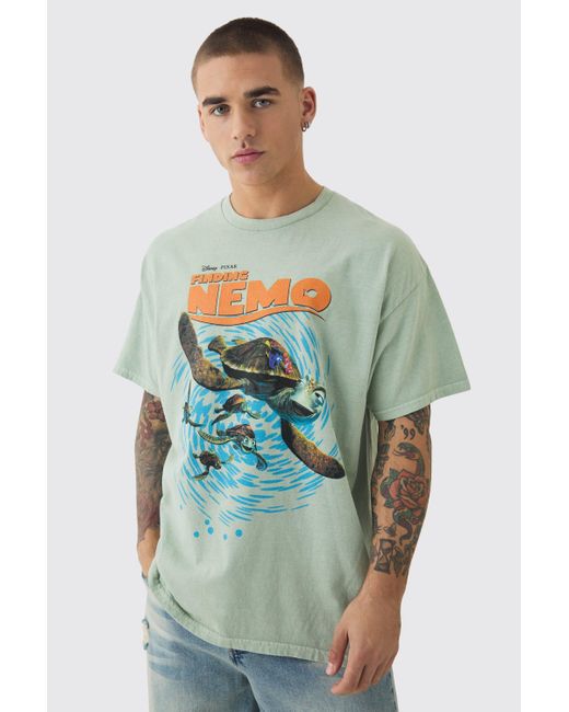 BoohooMAN Blue Oversized Finding Nemo Wash License Print T-shirt for men