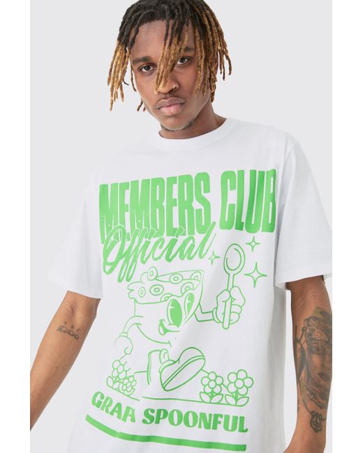 BoohooMAN Tall Members Club 'Spoonful' Worldwide T-shirt In White in Green für Herren