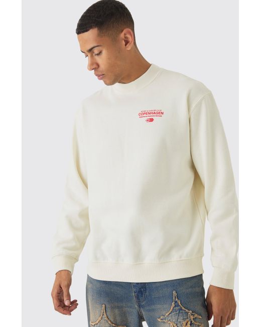 BoohooMAN White Oversized Copenhagen Text Graphic Sweatshirt for men