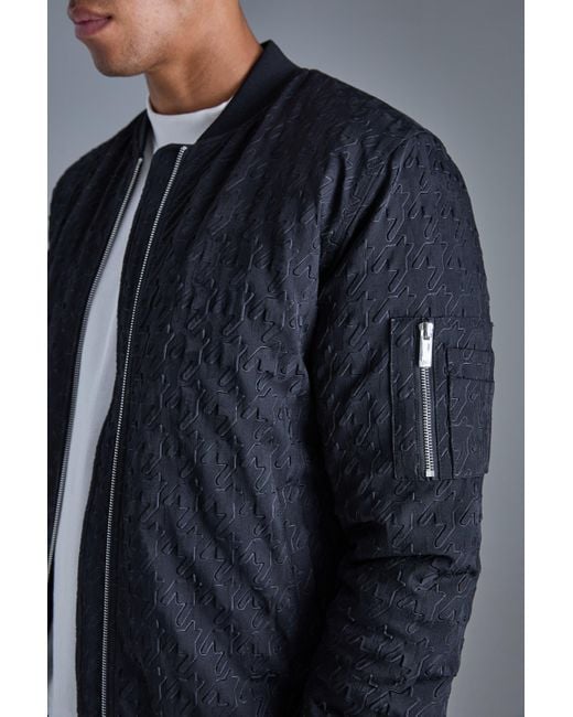 BoohooMAN Gray Embossed Dogtooth Bomber Jacket for men