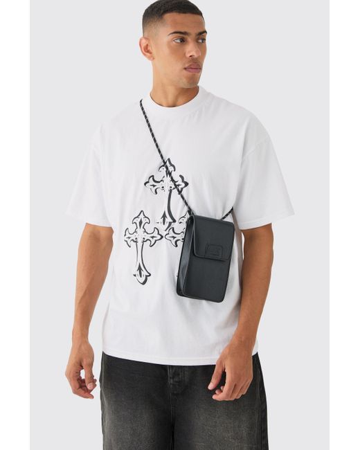 BoohooMAN Pu Man Tab Phone Bag In Black in White für Herren