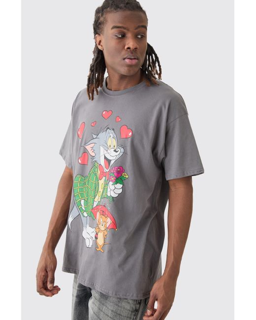 BoohooMAN Multicolor Oversized Tom And Jerry Hearts License T-shirt for men