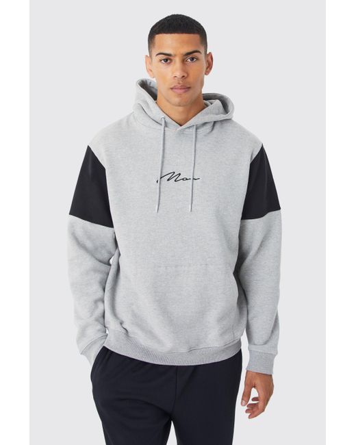 Boohoo Signature Colour Block Hoodie in Gray Lyst