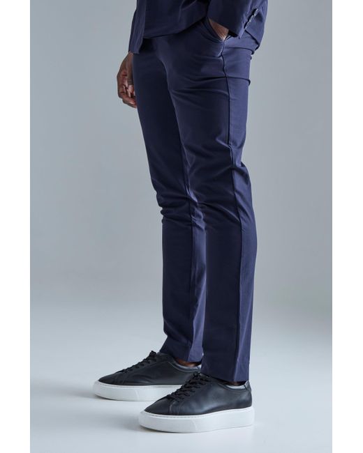 BoohooMAN Stretch Tailored Slim Fit Trousers in Blue for Men