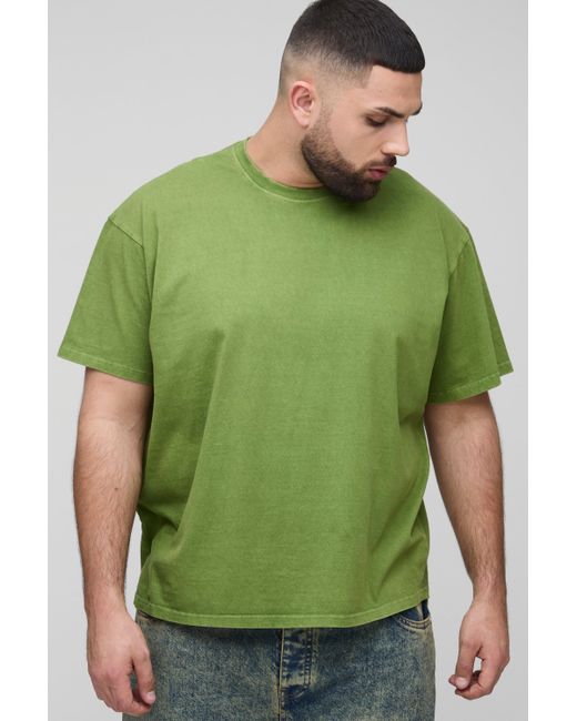 BoohooMAN Plus Oversize T-Shirt mit Acid-Waschung in Green für Herren