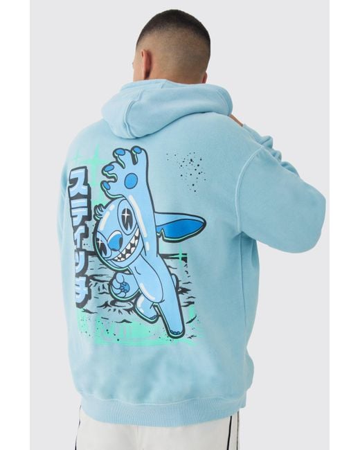 BoohooMAN Oversize Hoodie mit lizenziertem Disney Lilo and Stitch Print in Blue für Herren