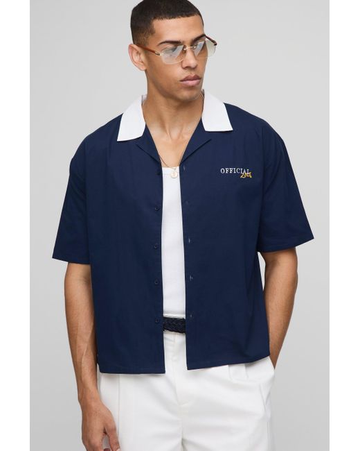BoohooMAN Blue Oversized Boxy Monte Carlo Print Shirt for men